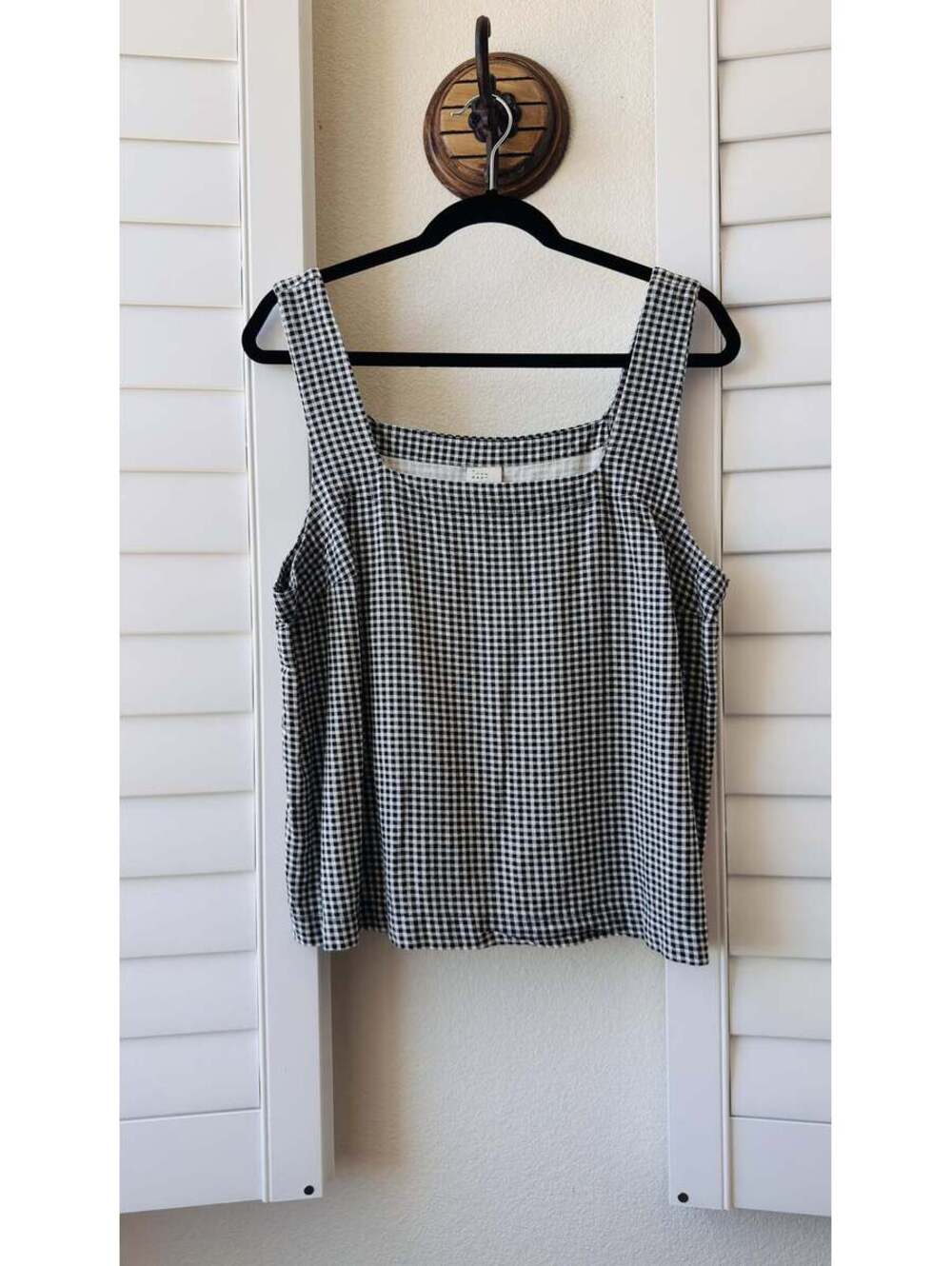 A New Day Gingham Linen-Blend Square Neck Tank Top Size XL